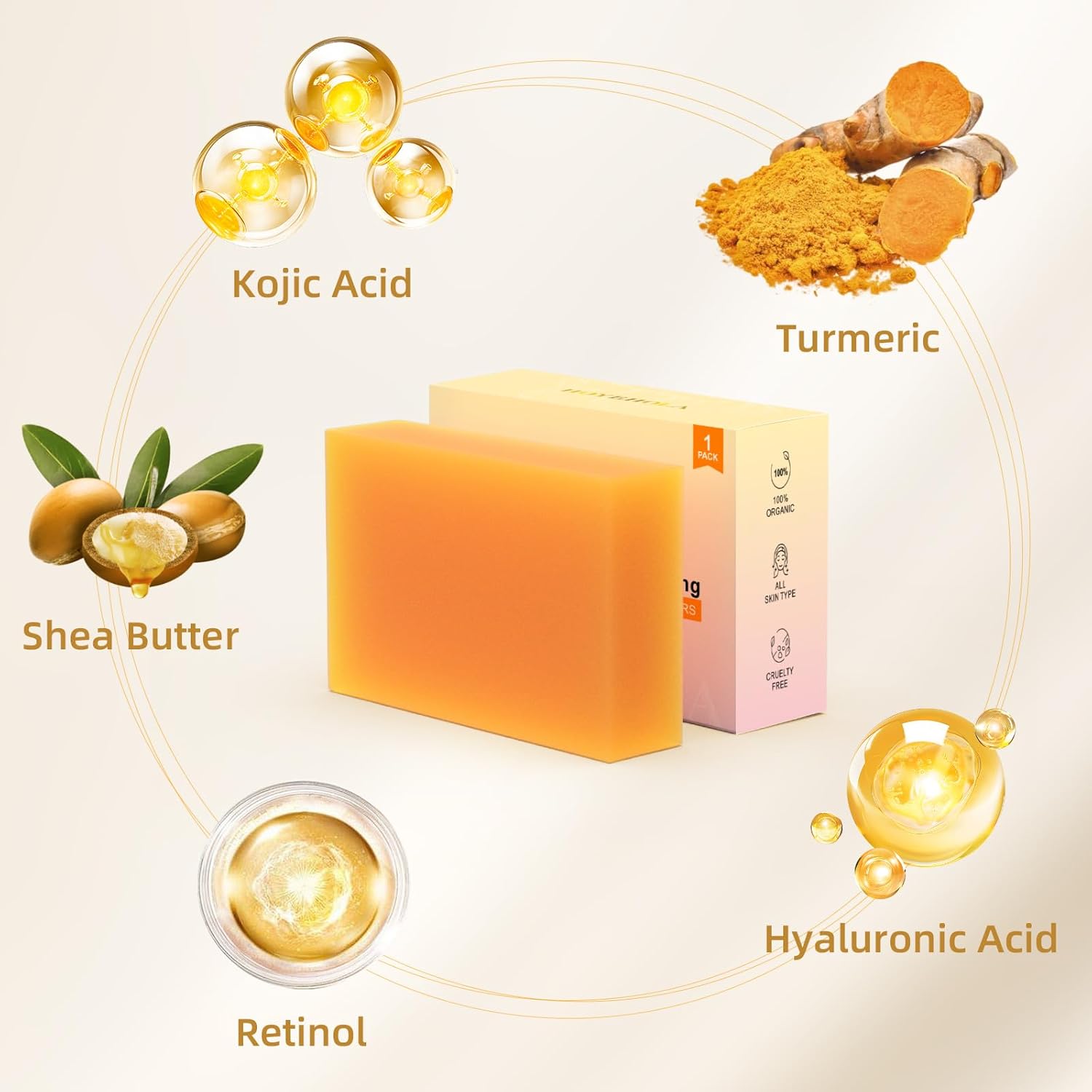 Kojic Acid Turmeric Soap Bar - Dark Spot Remover for Face Even Skin Tone, Moisturizing & Nourishing Natural Ingredients - Image 4