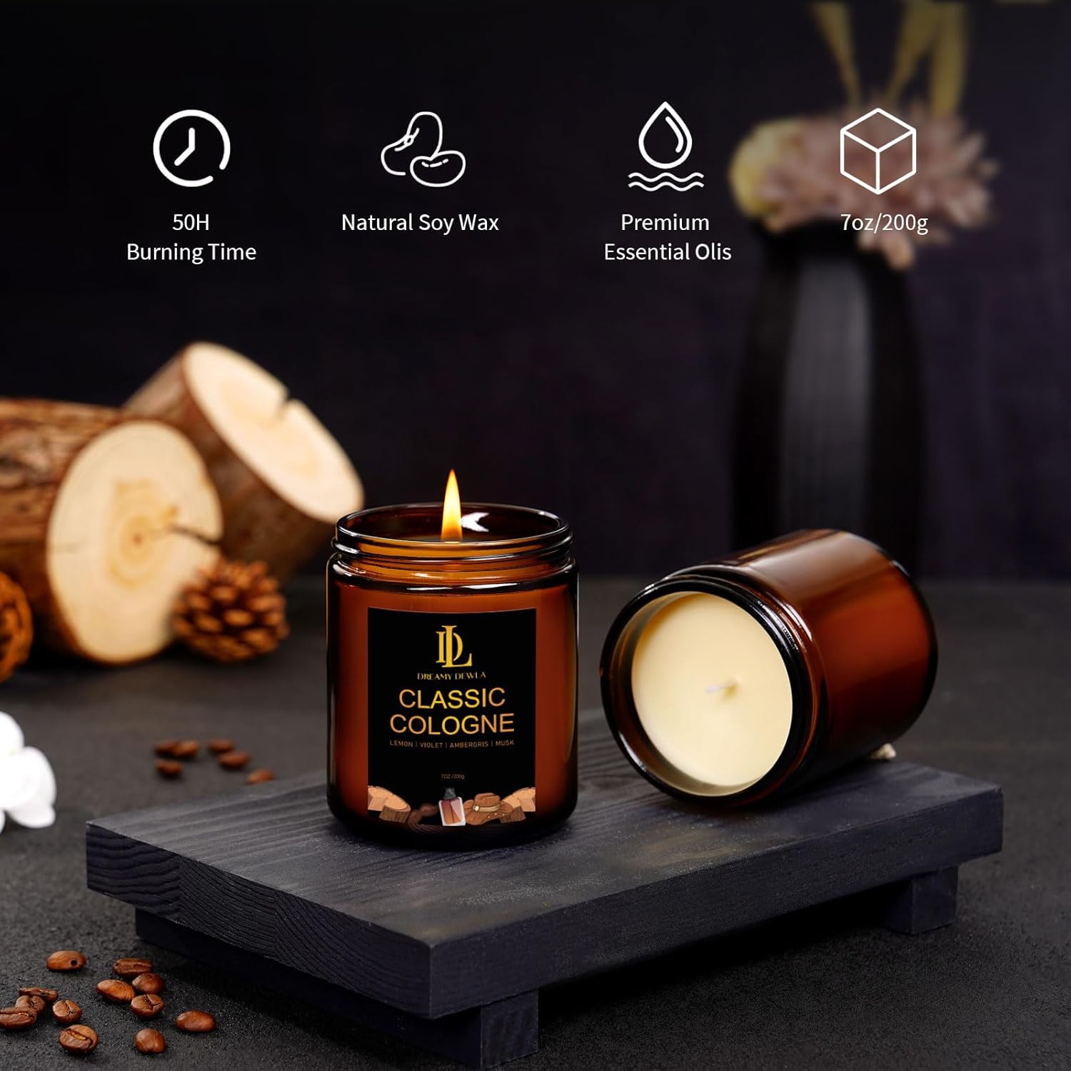 Classic Cologne Candle, Cologne Aromatherapy Candle, Masculine Candles for Men, Father's Day Gifts for Men, Natural Soy Candles for Home Scented, Long Lasting with 50 Hour Burn Time, 7oz - Image 3