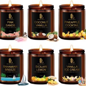 6 Pack Scented Candles Set, 42oz 300 Hour Long Lasting Candle, Soy Candles for Home Scented, Scents of Pink Sands/Coconut Vanilla/Bahama Breeze/Pineapple Cocktail/Sicilian Lemon/Vanilla Ice Cream