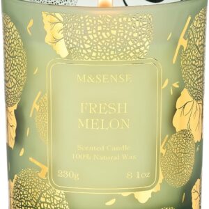 M&SENSE Naturally Scented Vegan Soy Candles, Fresh Melon Scented Candles, 7.8oz Long Burning 42-Hour Burn Time,Home Fragrance for Air Purifying, Relaxing, Gift Ideas for Moms & Dads