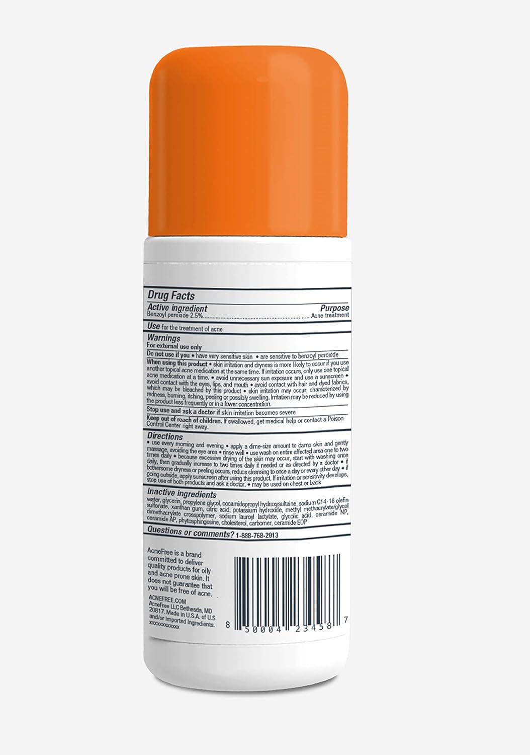 AcneFree Oil-Free Cleanser 8 Fl Oz Benzoyl Peroxide 2.5% Glycolic Acid for Breakout Treatment Unscented - Image 4