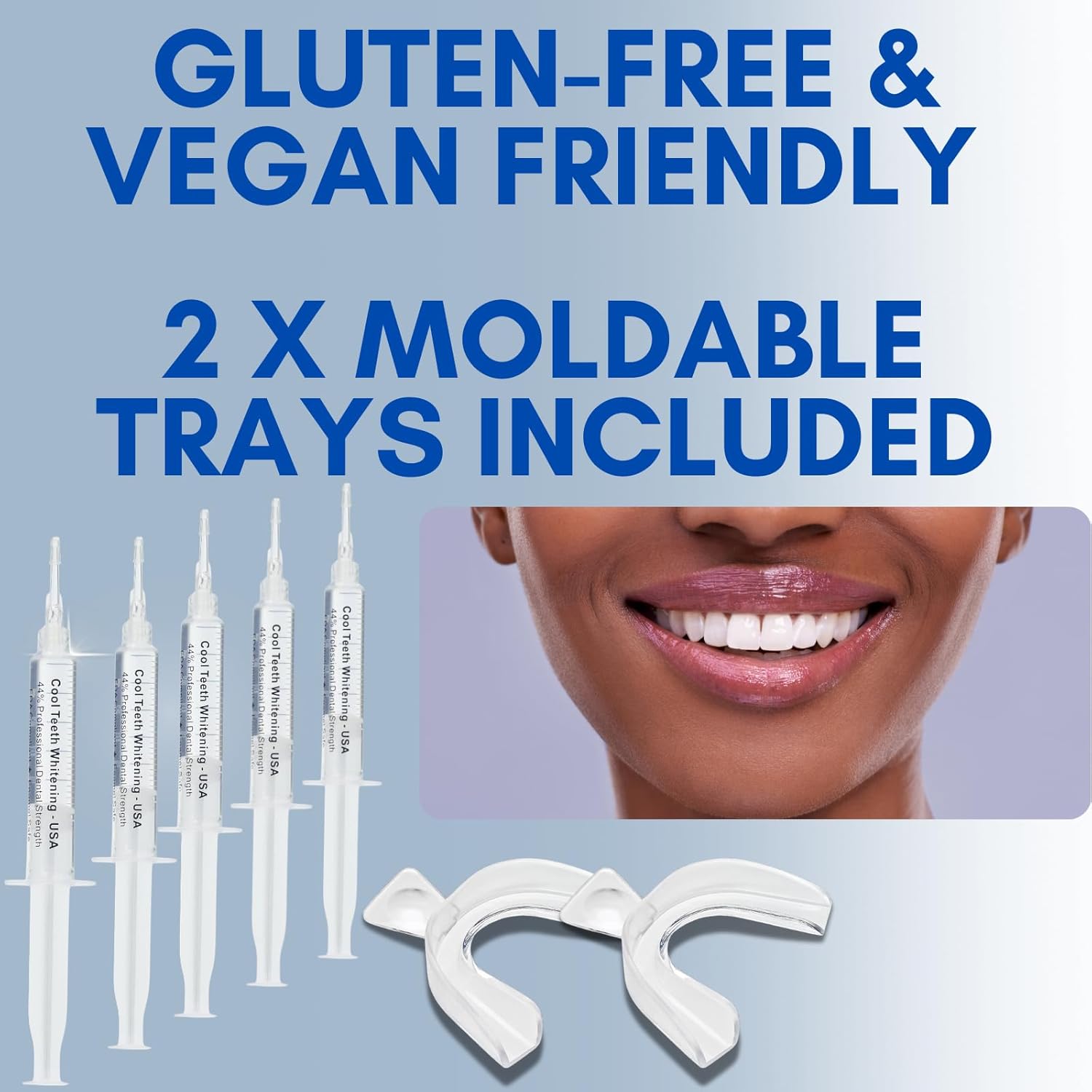 Teeth Whitening Gel for Trays 5 Pcs Fast Acting Teeth Whitening Gel Refill with Strongest 44% Carbamide Peroxide Gel, 2 Bleach Trays Included for Teeth Bleach, Enamel Safe, Gluten Free and Vegan - Image 4