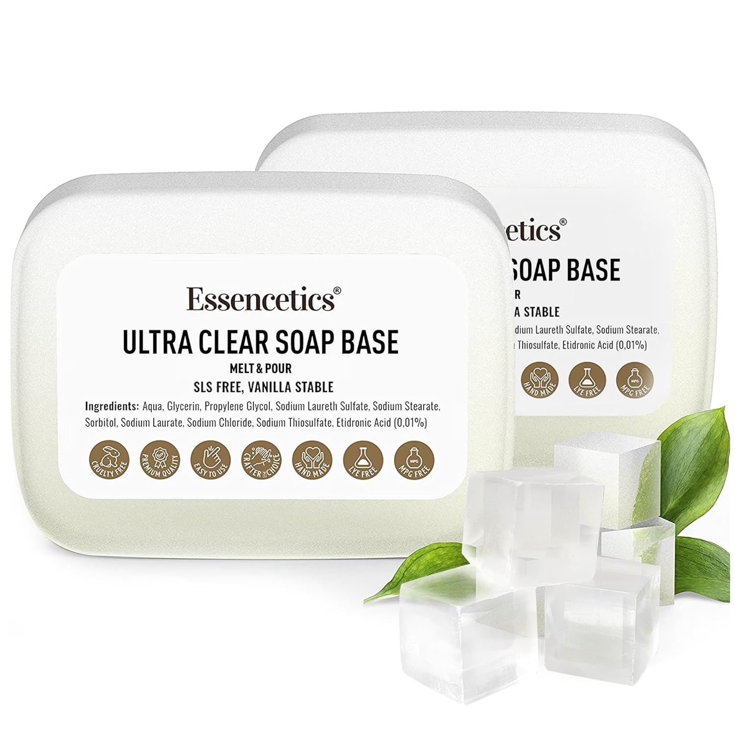 Clear Glycerin Soap Base 2lb - SLS Free, Vegan - Organic Melt and Pour Soap Base for Soaps Making - Made from Natural Glycerin - Glicerina para Hacer Jabones Artesanales Organica