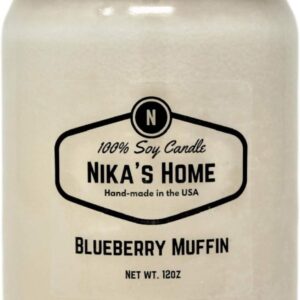 Nika's Home Blueberry Muffin Soy Candle - 12oz Mason Jar - Non-Toxic - Hand Poured in The USA, Long Burning 50-60 Hours Highly Scented All Natural, Clean Burning