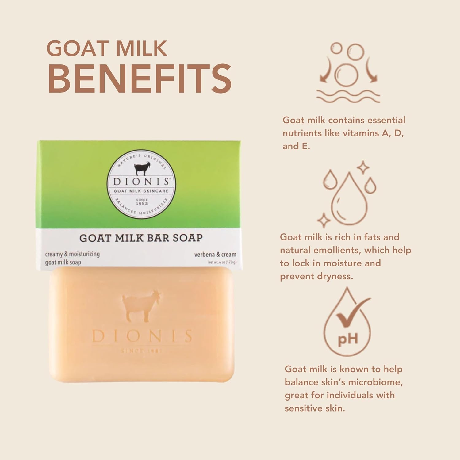 Dionis Goat Milk Verbena and Cream Scented Hand and Body Soap Bar, Hydrating Moisturizing Wash for Sensitive Skin, Gentle Lasting Hydration, Cruelty Free, Non Greasy, Paraben Free, Made in USA, 6oz - Image 2