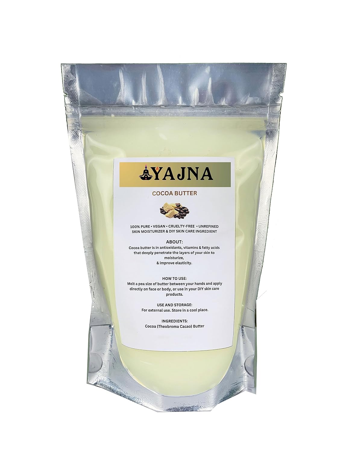 Yajna Organic Raw Cocoa Butter 100% Pure,Natural & Unrefined| Skin Moisturizer For Face, Body & Hair| 1 LBS/450 GM Ivory/White Grade A | DIY Creams, Balms, Lotions, Soaps| Softens Dry & Tough Skin