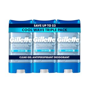 Gillette Antiperspirant and Deodorant for Men, 72hr Sweat & Odor Protection, Long Lasting Freshness, Anti-White Mark Technology, Clear Gel, Cool Wave Scent, 3.8 oz (Pack of 3)