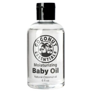 Coconut Essentials BABY OIL - Liquid Coconut oil (MCT) - No Mineral oil - Unscented Moisturizer - Infant & Newborn - Massage, Scalp Sensitive Skin, Eczema & Dry Skin Relief - Fragrance Free (6oz)