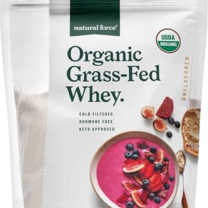 Natural Force Grass Fed Organic Whey Protein Powder - Non GMO, Keto Friendly, Low Carb, Kosher - Lab Tested for Toxins - Pure & Unflavored - 16 oz.