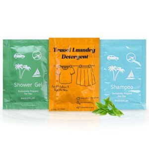 Bulk Hygiene Kits for Homeless,Travel Size Body Wash,Shampoo Bulk and Travel Size Liquid Laundry Detergent,Hotel Supplies for Guests (2.3*3.4 Inch(0.34 Fl Oz and 0.27 Fl Oz), 100, Count)