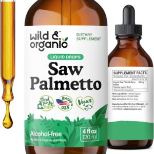 Wild & Organic Saw Palmetto Tincture - Saw Palmetto Extract Supplement for Men & Women - Liquid Powder Based Drops - Serenoa Repens Berries - Vegan, Sugar & Alcohol-Free - 4 fl oz