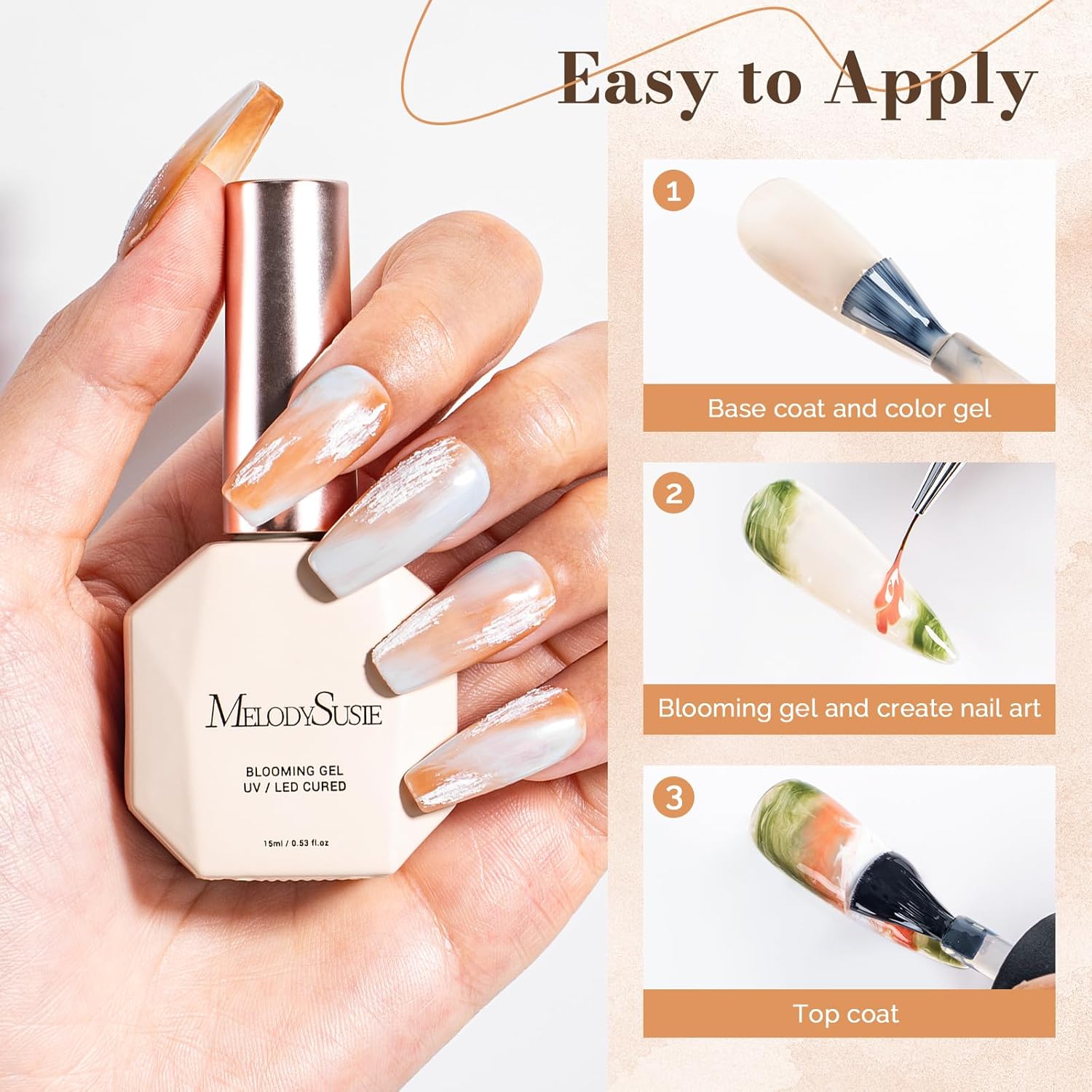 MelodySusie Clear Blooming Gel for Nail Design, Marble Watercolor UV Gel Nail Polish, Spreading Effect Sheer Painting Gel Nail Art Supplies, Nail Salon Manicure at Home for Women, 0.53 Fl Oz - Image 4
