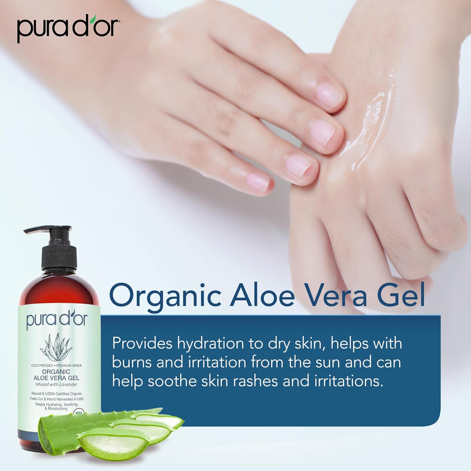 PURA D'OR 16 Oz ORGANIC Aloe Vera Gel - Lavender - All Natural - ZERO Artificial Preservatives - Deeply Hydrating & Moisturizing - Sunburn, Bug Bites, Rashes, Small Cuts, Eczema Relief - Skin & Hair - Image 6
