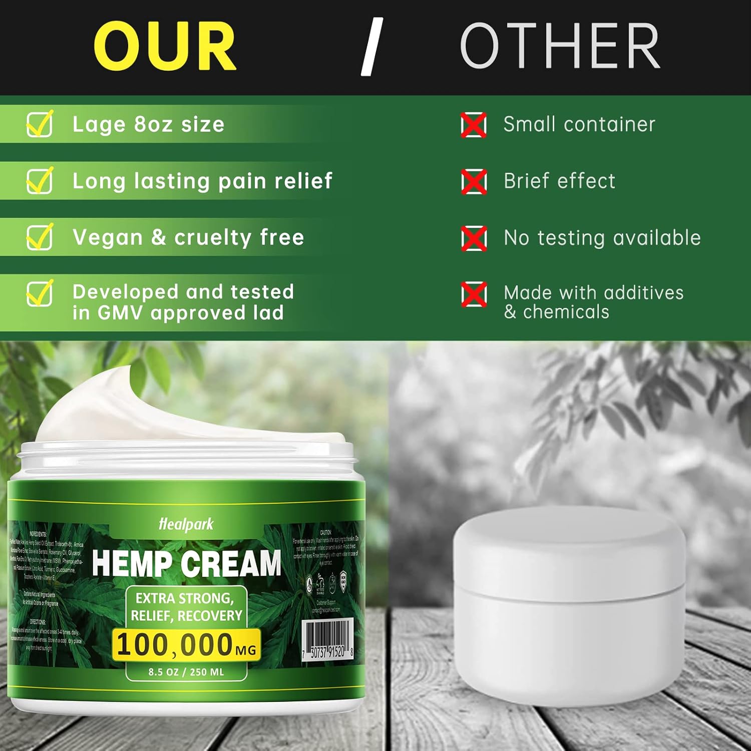 Natural Hemp Cream for Muscles, Joints, Lower Back, Back, Knees, Neck, Fingers, Elbows- 8.5 fl oz - Arnica,MSM, Turmeric, Emu Oil, Menthol, Aloe - Image 7