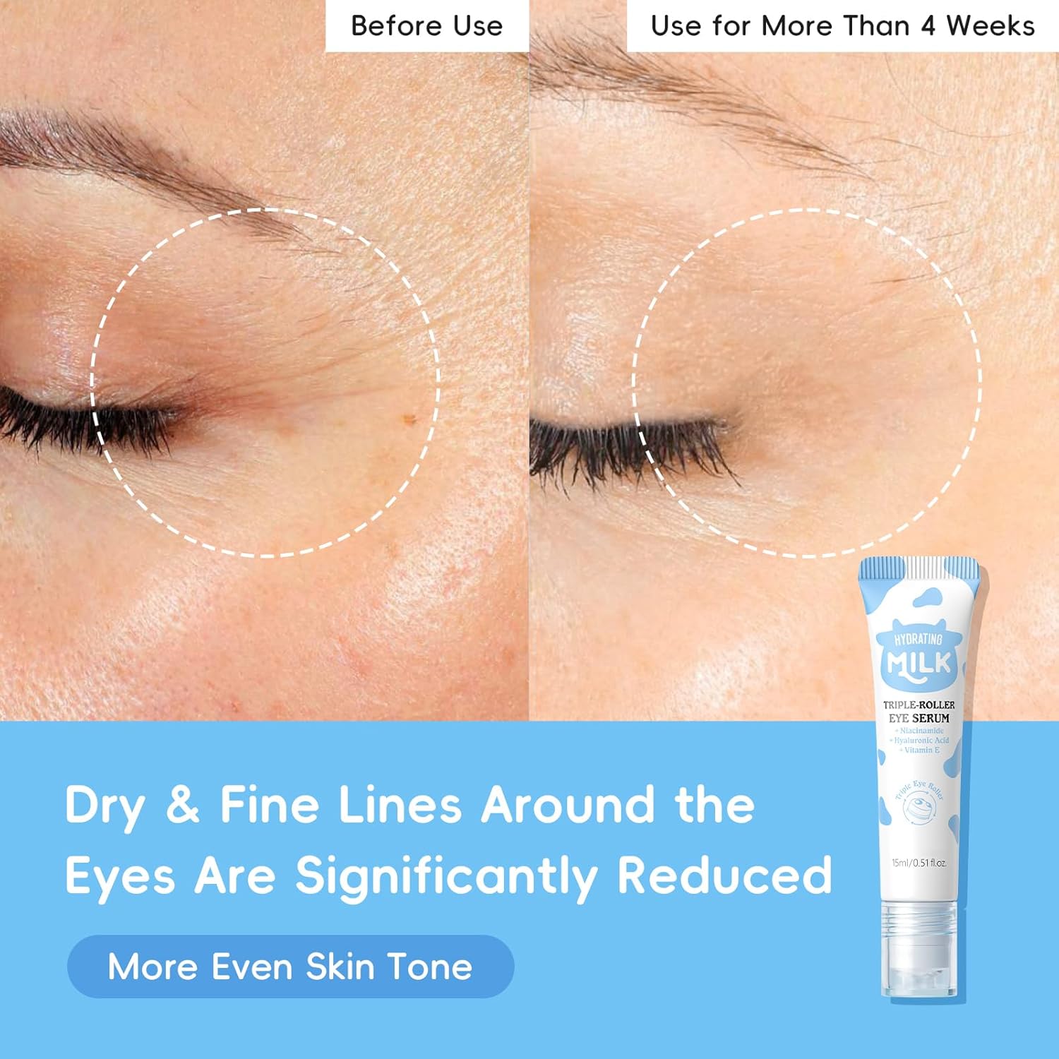 ARAKY Milk Eye Cream for Dark Circles and Puffiness, Hydrating Triple-roller Eye Serum, Improve Skin Elasticity, Intense Moisturizing Dullness, Dryness, Reduce Fine Lines, Skin Care Cream 0.51 oz - Image 7