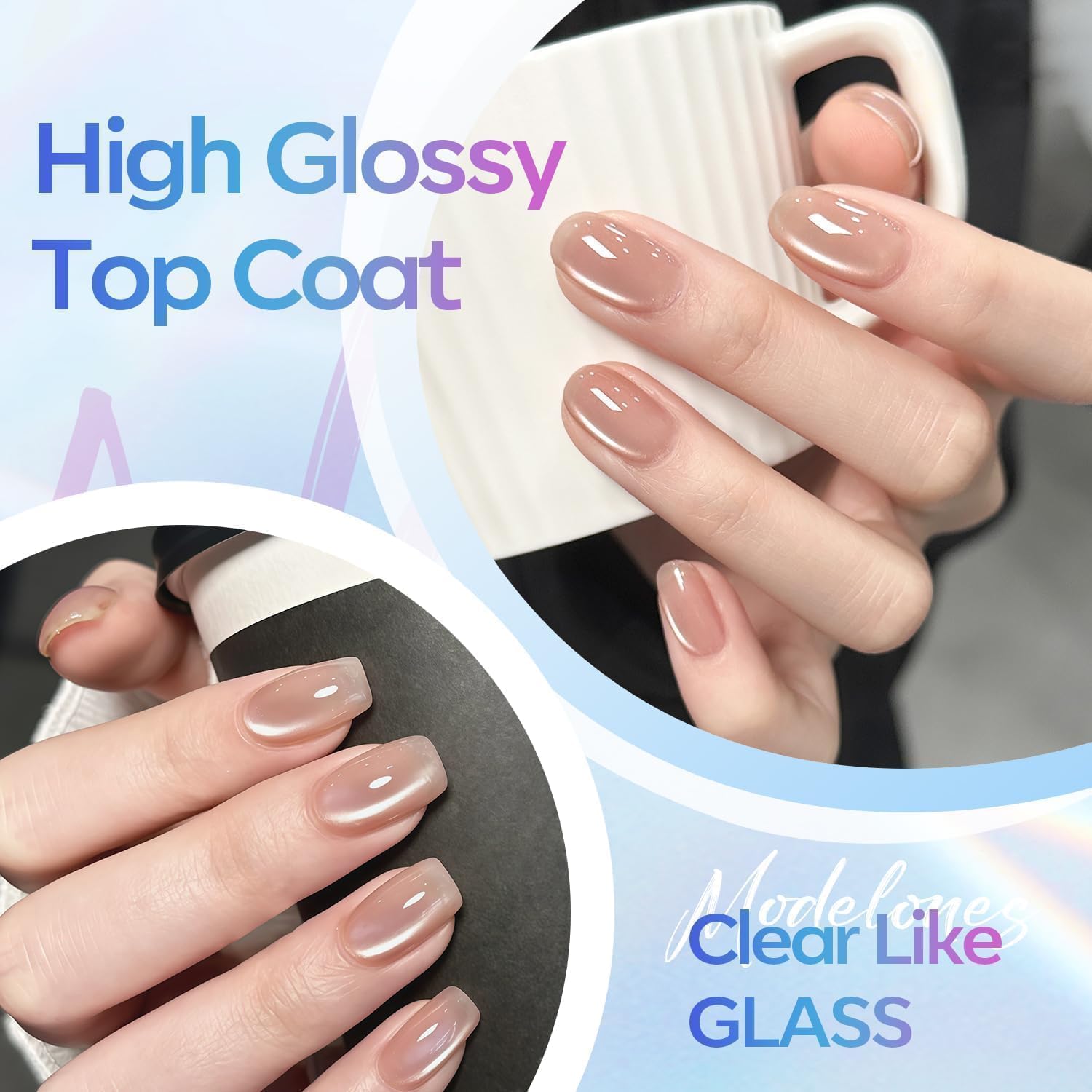 modelones Gel Top Coat, 15ml No Wipe Gel Nail Polish High Gloss Top Coat Shiny Long Lasting Clear Top for Acrylic Nails, Need U V/LED Lamp for Home DIY Gift and Summer Nail Salon - Image 4