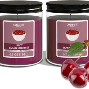 Candle-Lite Juicy Black Cherries Scented Candles Set, Aromatherapy, 2 Pack 6.5 oz Single-Wick Jar, 40 Hours of Burn Time, Perfect for Gifting and Celebration