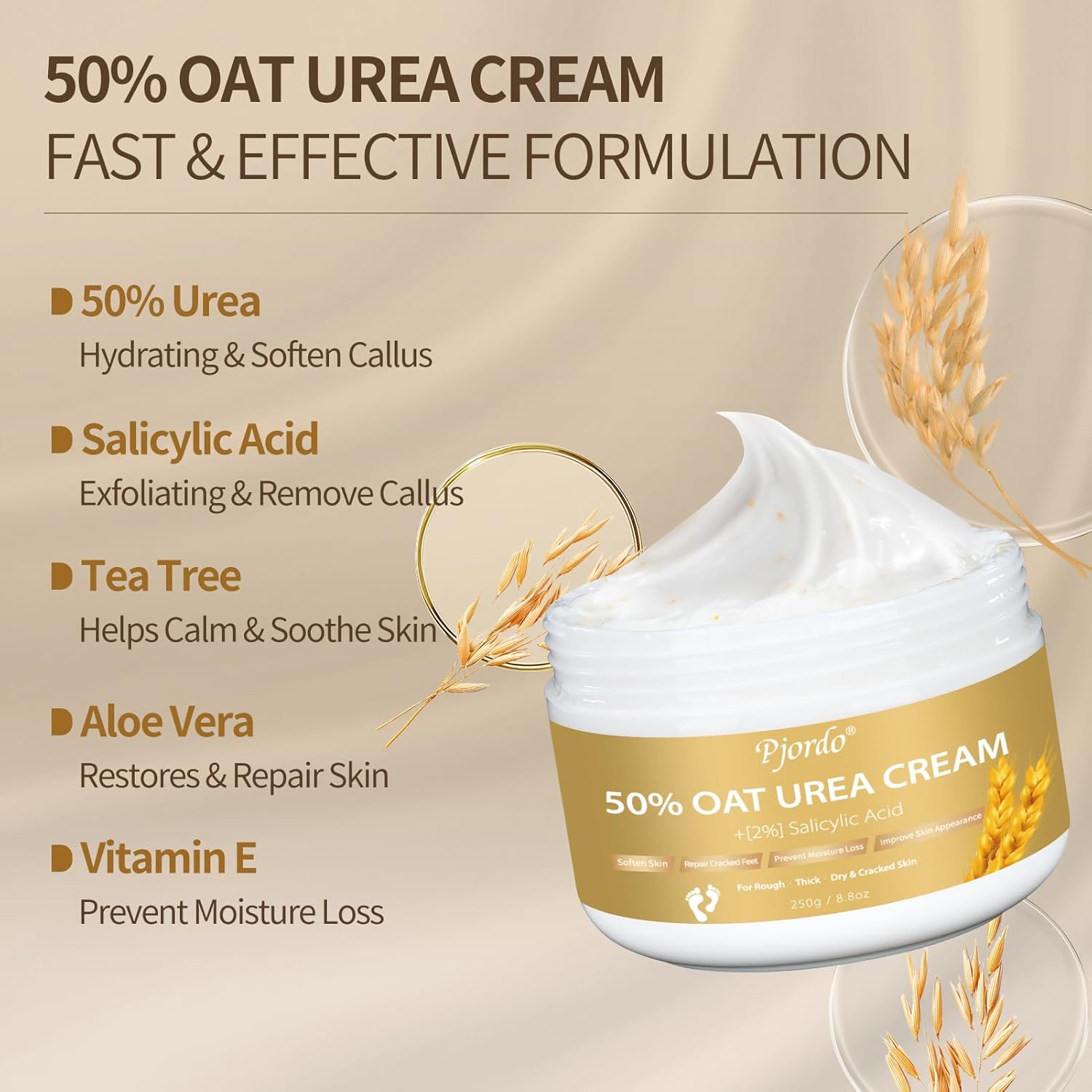 Urea Cream 50 Percent for Feet Maximum Strength with Oat and 2% Salicylic Acid, Foot Cream for Dry Cracked Heels and Feet, 8.8 oz - Image 2