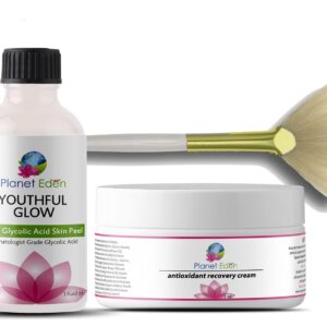 Planet Eden 30% Glycolic Acid Chemical Skin Peel Kit with Antioxidant Recovery Cream and Fan Brush Diminish sun damage