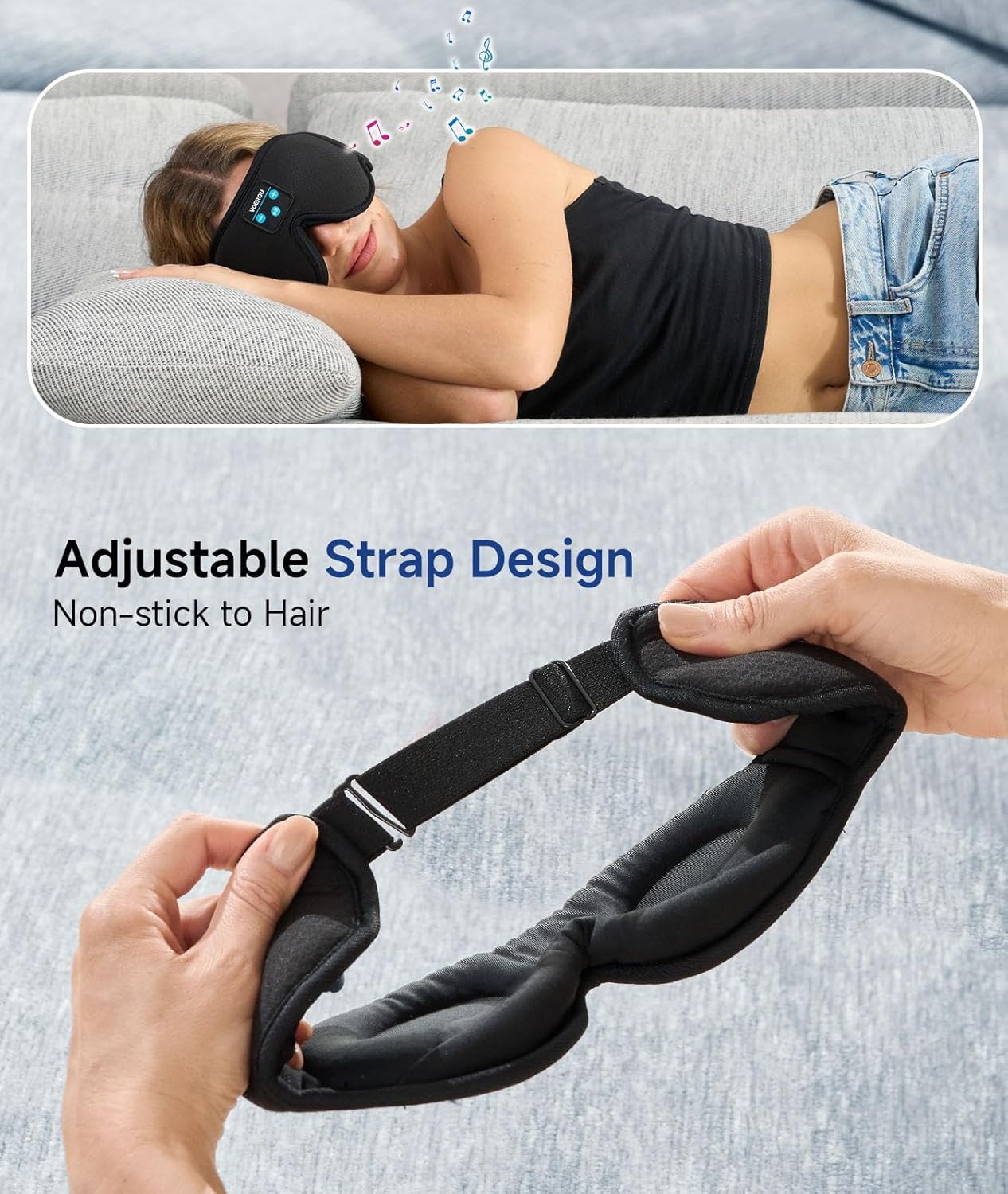 Voerou Sleep Headphones 3D Mask with Bluetooth, Adjustable Wireless Eye Mask for Sleeping for Women Men, Sleeping Headphone with Ultra-Thin Stereo Speakers Perfect for Sleep Naps - Image 7