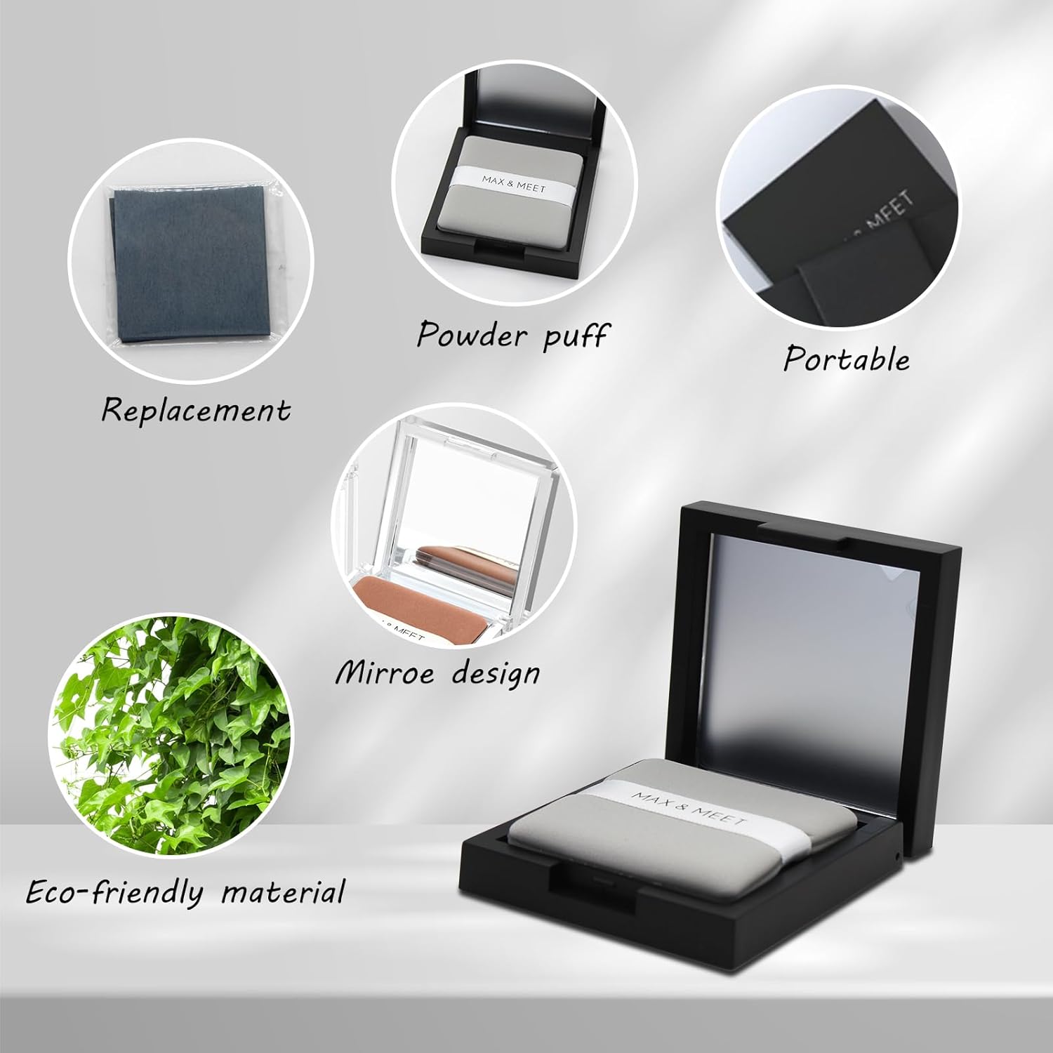 200 Face Oil Blotting Sheets with Mirror Travel Box& Puff, Linen Fiber Gentle Oil Control Film Not Destroy Base Makeup Face Oil Absorbing Sheets (Coniferous Tree, Box+Refill total 200 sheets) - Image 3