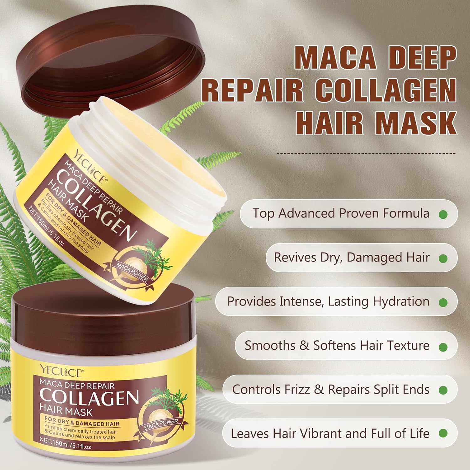 Collagen Hair Mask Deep Repair Conditioning, Hair Treatment Mask Calms and Relaxes the Scalp, Hair Mask with Argan Oil for Dry Damaged Hair All Hair Types, Nourish and Moisturize Hair & Scalp - Image 2