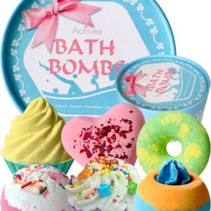Aofmee Bath Bombs, 6pcs Bubble Bath Bomb for Girls, Handmade Fizzies Bathbombs for Women, Natural Organic Kids Spa Kit, Non Toxic Bath Kit for Teens, Gift Set for Birthday Christmas Easter