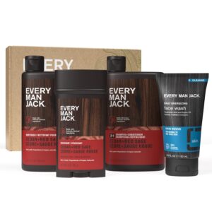 Every Man Jack Menโs Cedar + Red Sage Bath and Body Gift Set - Clean Ingredients & Cedar, Sage, and Spice Ccent - Round Out His Routine with Menโs Body Wash, 2-in-1 Shampoo, Deodorant & Face Wash