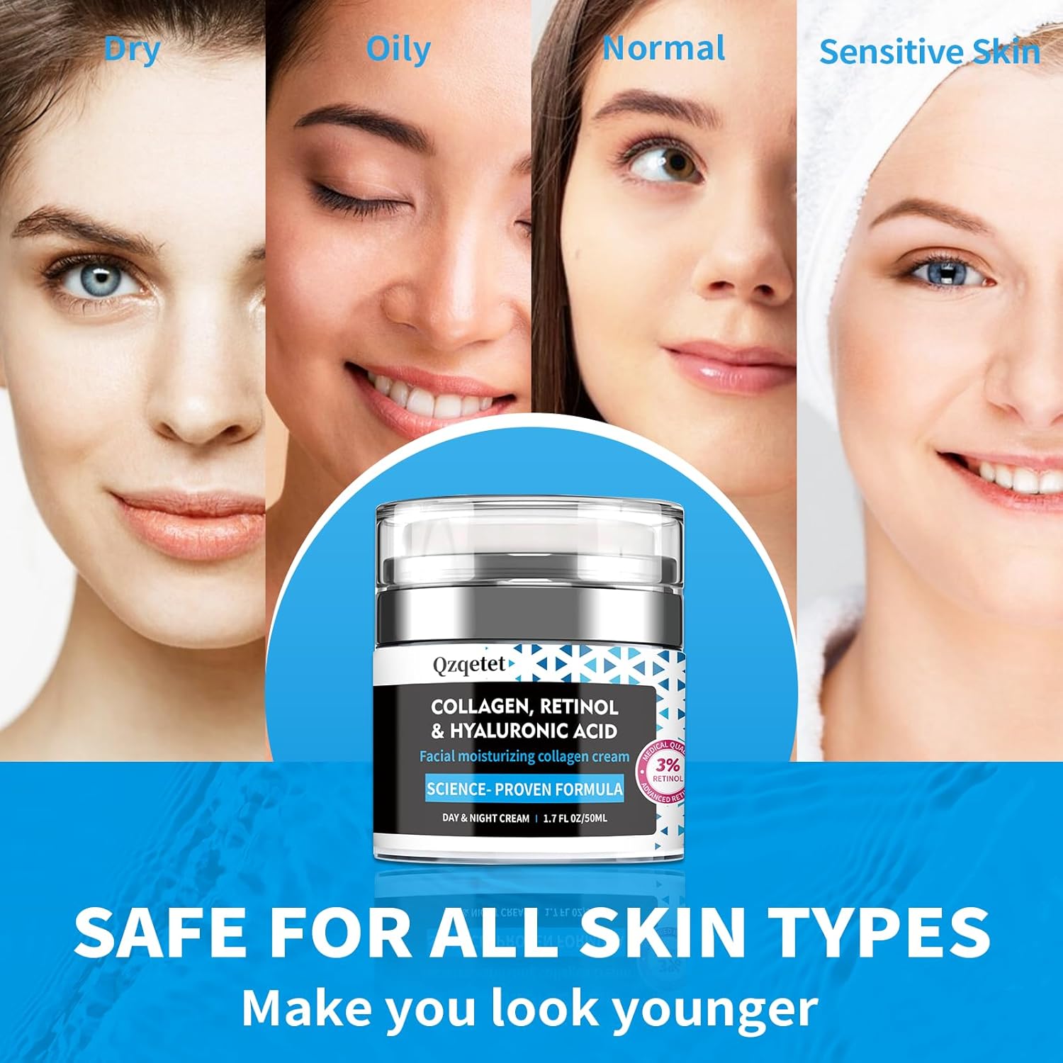 Face Cream Collagen, Retinol & Hyaluronic Acid Cream, 1.7 fl.oz Anti-Aging Facial Moisturizer, Daily Moisturizer Face Lotion for All Skin Tapes, Women and Men - Image 3