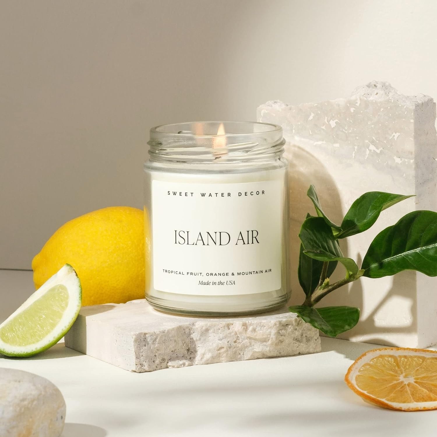 Sweet Water Decor Island Air Soy Candle - Tropical Fruit, Mountain Air, and Orange Scented Summer Candles for Home - 9oz Clear Jar and Gold Lid, 40+ Hour Burn Time, Made in the USA - Image 4