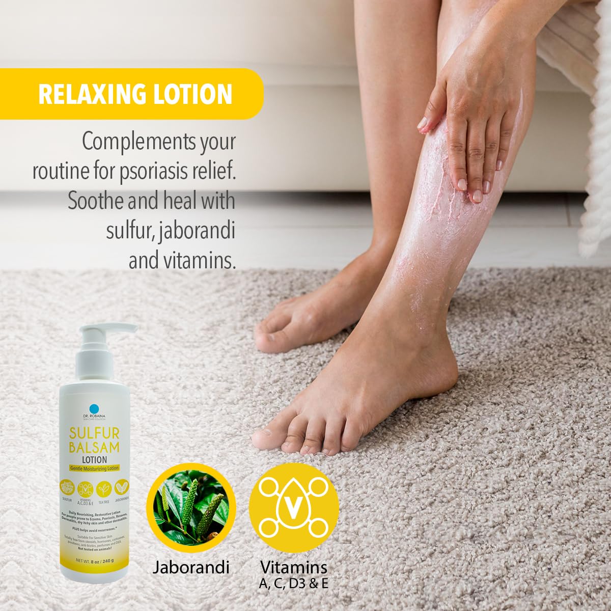 Dr. Robaina Sulfur Balsam Lotion – Daily Moisturizing Lotion for Eczema and Psoriasis Relief – Soothes Redness, Hydrates Sensitive Skin – Natural Ingredients – Made in the USA (Pack of 1) - Image 5
