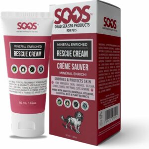 Soos Pets Pet Rescue Cream for Dogs and Cats | Natural Dead Sea Mineral Enriched | Fast Absorbing Reduce Pain | Topical Treatment of Injuries Cuts Sores Wounds Scratches Damaged Skin - 50ml