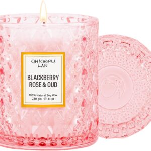 Chloefu LAN Rose Scented Candle, Oud Candle, Mothers Day Candles Gifts for Women, Pink Candles for Home Scented, 55 Hours Long Burning, 100% Natural Soy Wax
