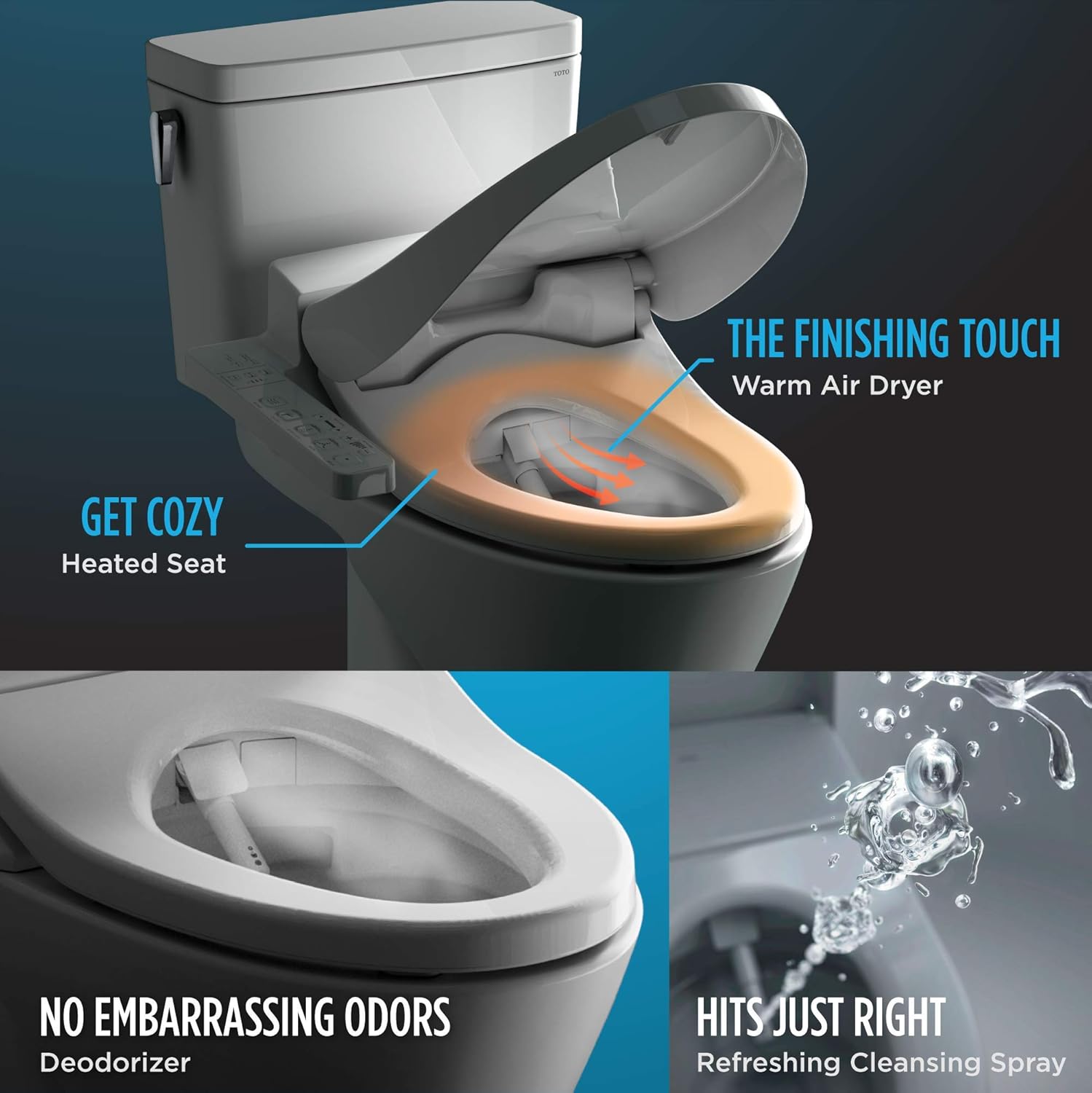 TOTO SW2034#01 C100 Electronic Bidet Toilet Cleansing Water, Heated Seat, Deodorizer, Warm Air Dryer, and PREMIST, Elongated, Cotton White - Image 3
