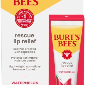 Burt's Bees Rescue Lip Relief, Watermelon, Hydrating Lip Balm for Dry Cracked Lips, with Responsbily Sourced Beeswax and Shea Butter, 100% Natural Origin, 1 Squeezy Tube, 0.35oz