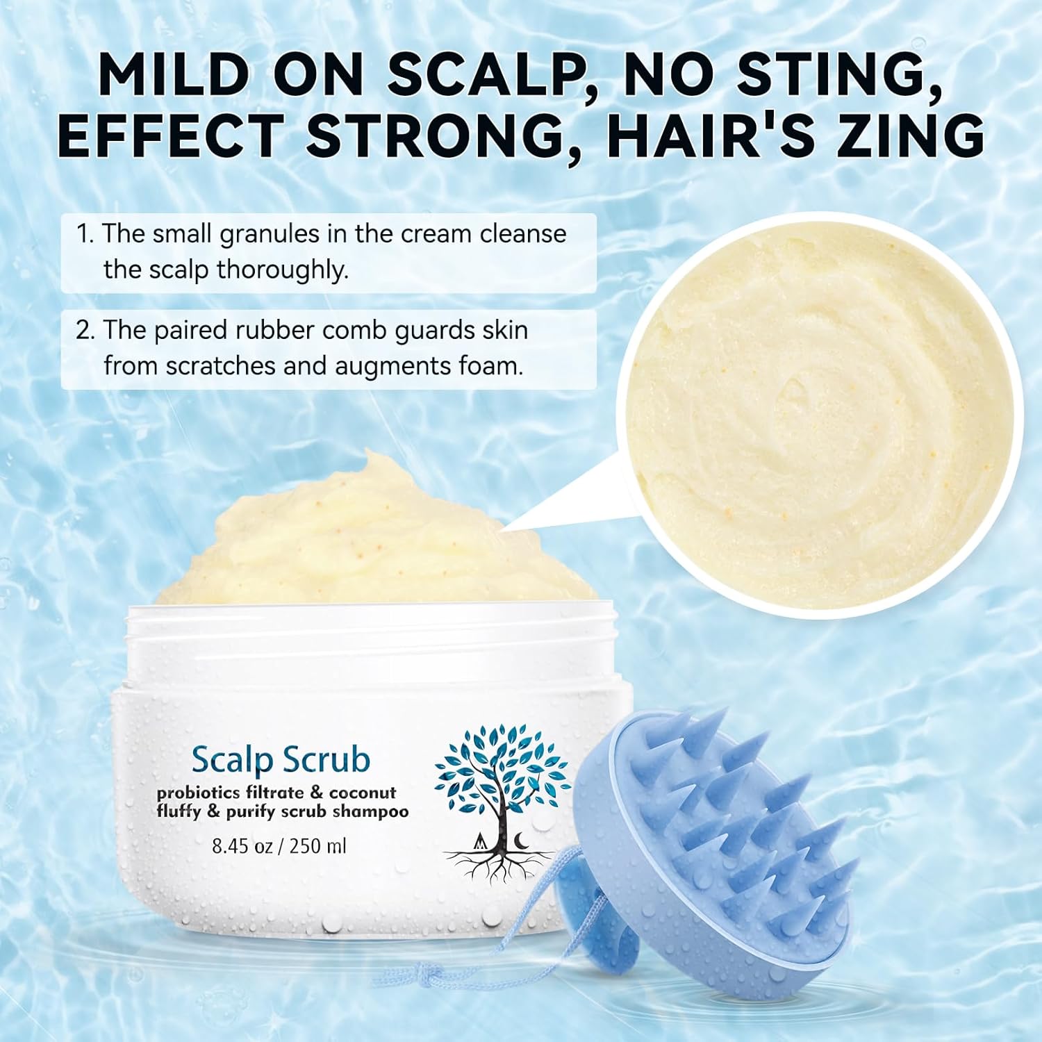 Scalp Scrub with Scalp Scrubber, Dry itchy Scalp & Dandruff Treatment, Scalp Exfoliator, Deep Cleans, Gentle Formula , 8.45 oz - Image 2