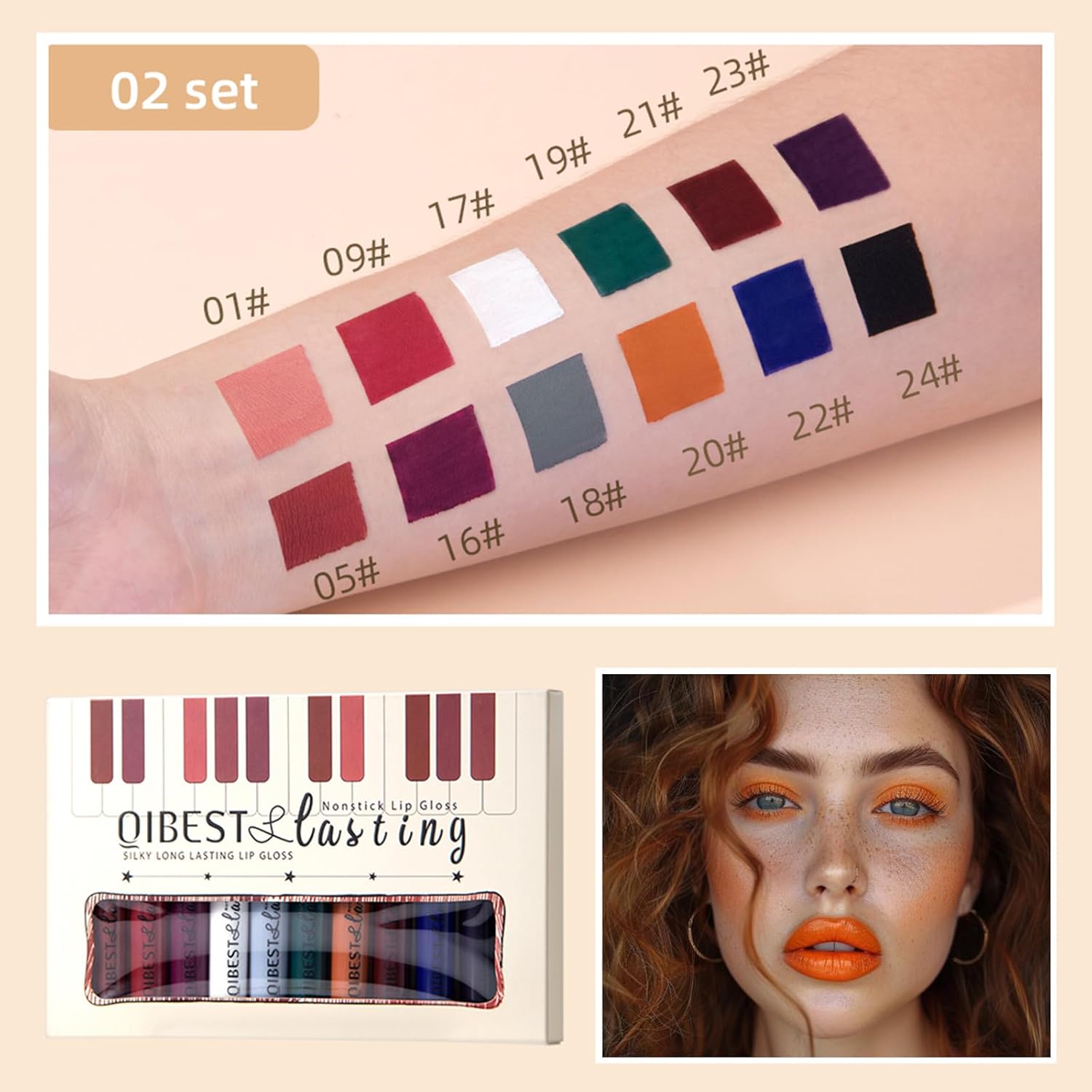 QiBest 6-Piece Goth Black Bold Matte Liquid Lipstick Set 24-Hour Waterproof for Halloween - Image 2