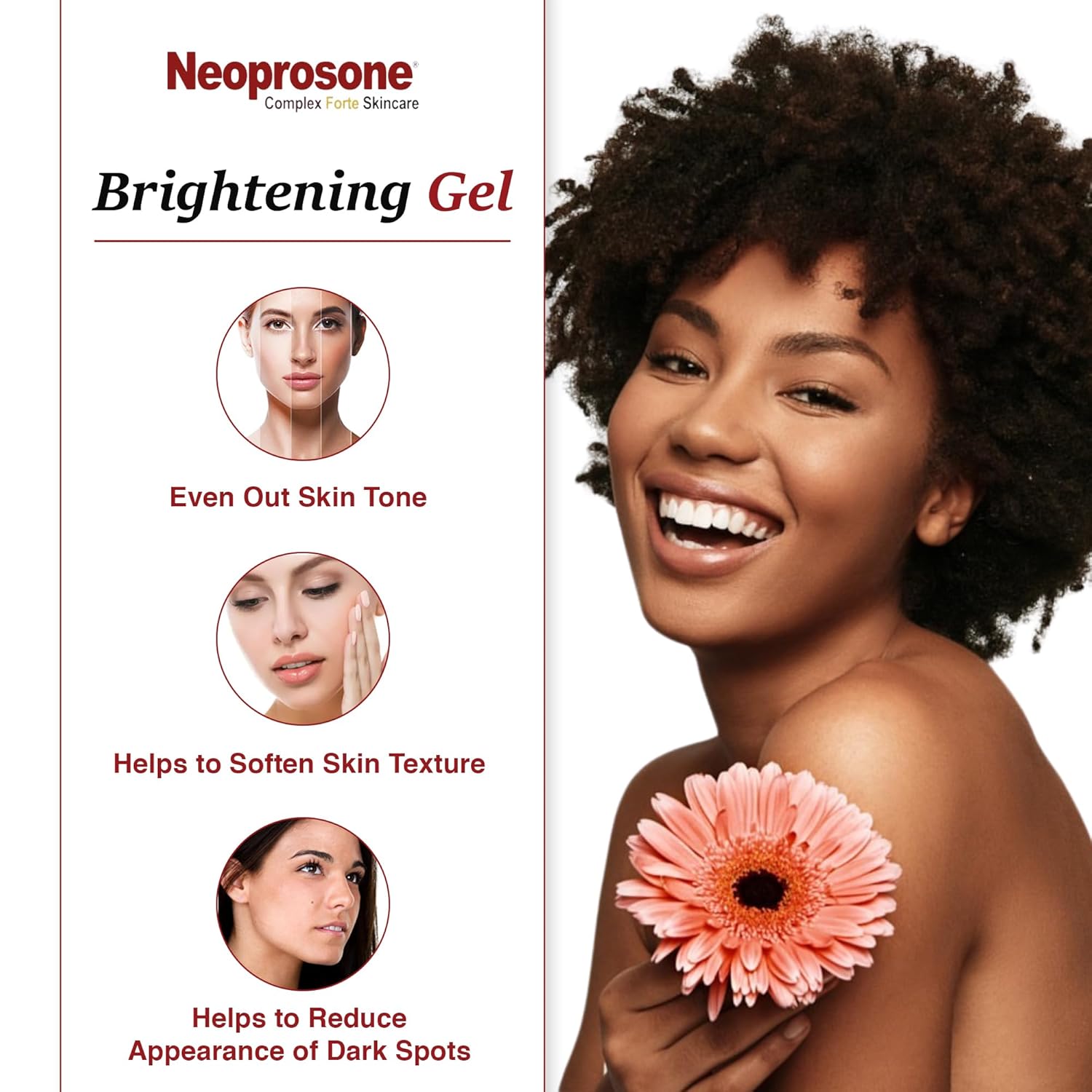 Neoprosone Skin Brightening Gel - 1 fl oz / 30 ml - Daily Skin Moisturizer, works on Oily, Combination, Sensitive Skin, with Alpha Arbutin, For Face & Body - Image 3