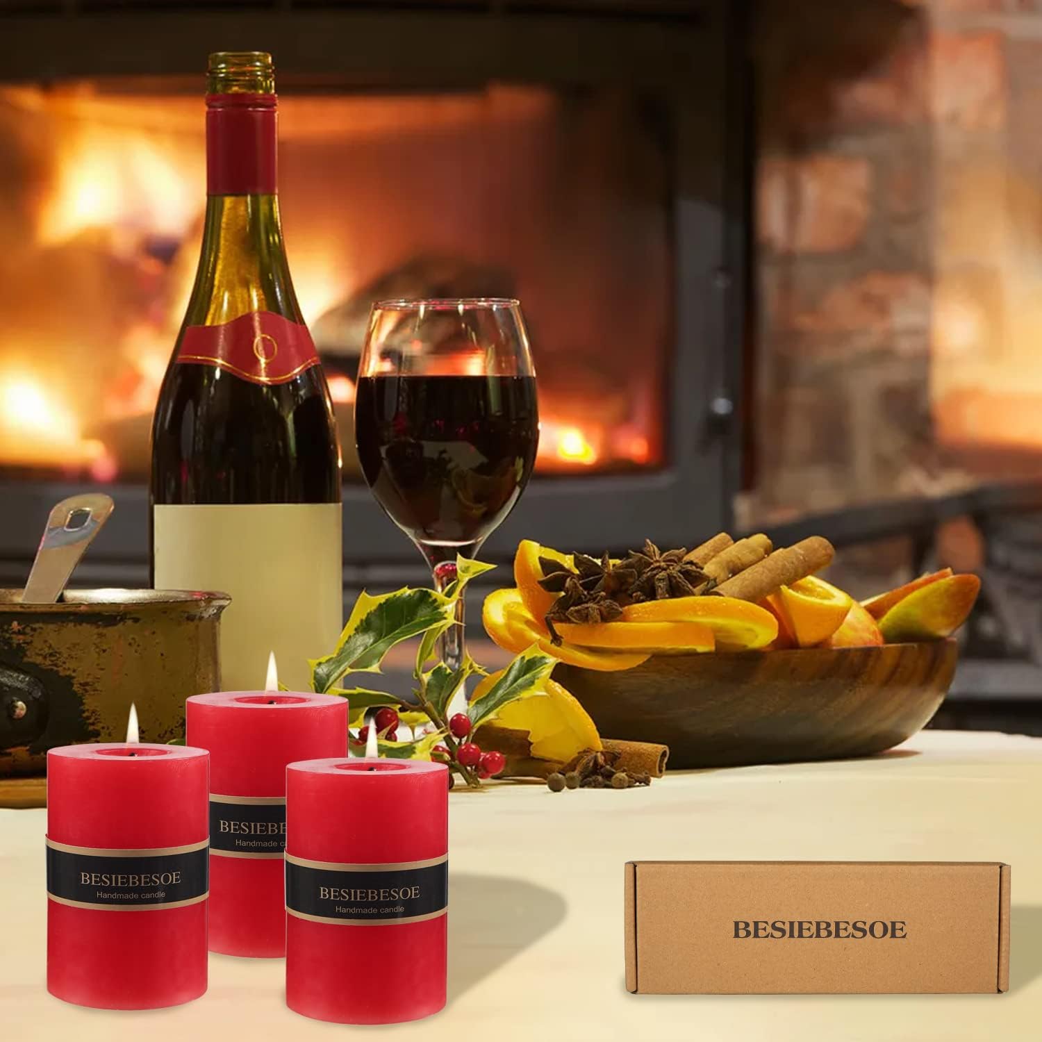 3 x 4 Red Pillar Candles Set of 3 Unscented Handpoured Weddings, Home Decoration, Restaurants, Spa, Church Smokeless Cotton Wick - Image 3