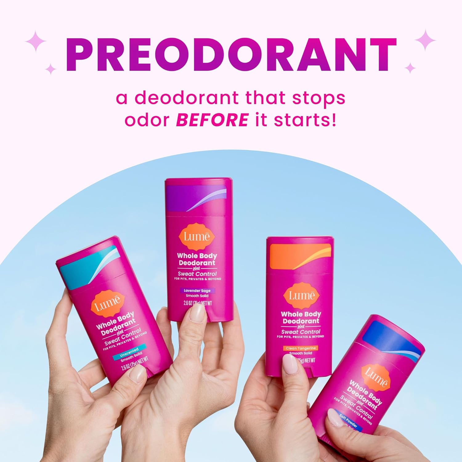 Lume Deodorant Plus Sweat Control - Smooth Solid Stick - Extra Strength Antiperspirant - 72 Hour Odor And Sweat Control - Baking Soda Free, Skin Loving - 2.6 ounce (Unscented) Pack of 2 - Image 3