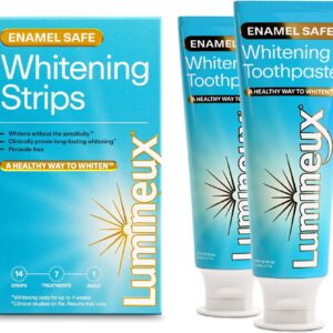 Lumineux Whitening Starter Set – Peroxide Free - Enamel Safe for Whiter Teeth – Includes 7 Whitening Treatments & 2 Pack Whitening Toothpaste, Fluoride Free & Dentist Formulated