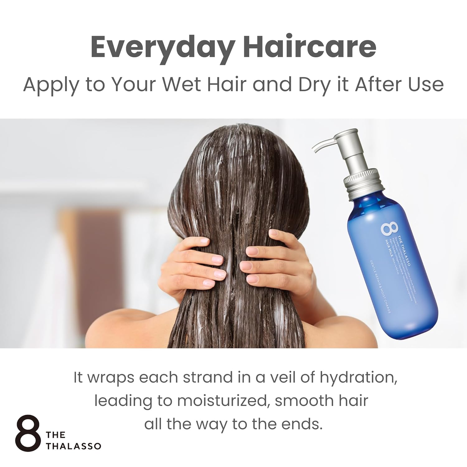 8 THE THALASSO Hair Milk for Dry & Frizzy Hair Women & Men, Natural Leave in Conditioner w/Deep Ocean Water from Japan, Moisturizing Serum for Use Before Drying, Sleeping, or Styling, 4.9 Fl Oz - Image 5