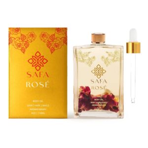 SAFA Rosé Oil - Organic Rose Essential Oil for Face, Body, Hair, Nails & Aromatherapy | After Shower Body Oil | Skin Moisturizer - Natural Scented Perfume for Women - 4 Fl Oz