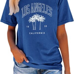 TAKEYAL Women Los Angeles Graphic T Shirts California Letter Print Short Sleeve Tee Loose Casual Tops