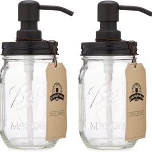 Jarmazing Products Mason Jar Soap Dispenser - Black - with 16 Ounce Ball Mason Jar - Made from Rust Proof Stainless Steel - Two Pack
