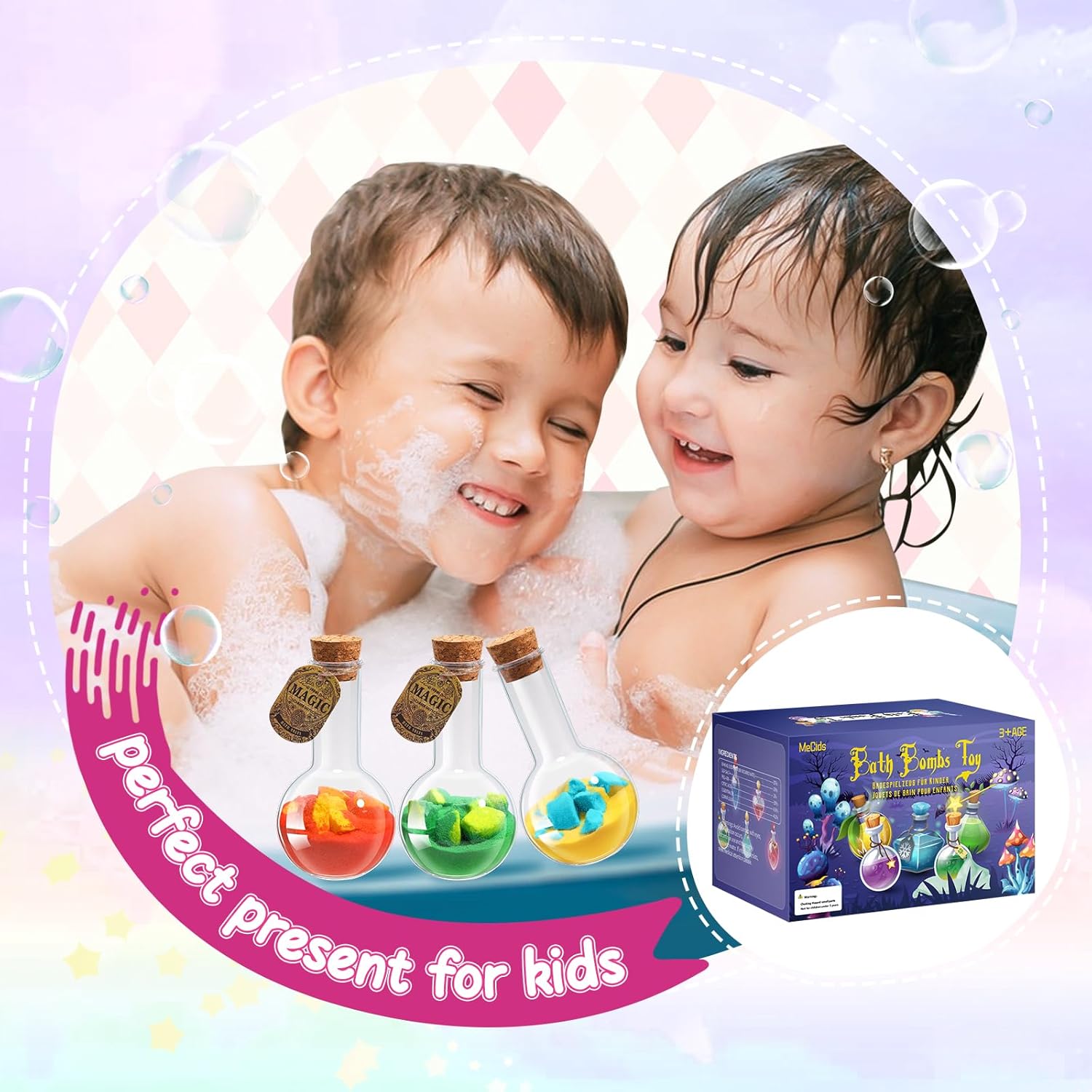 MeCids Magic Potion Bubble Bath Bombs for Kids 6 Pack - Safe Non-Toxic Toddler Bath Color Tablets for Ages 4-12 - Image 8
