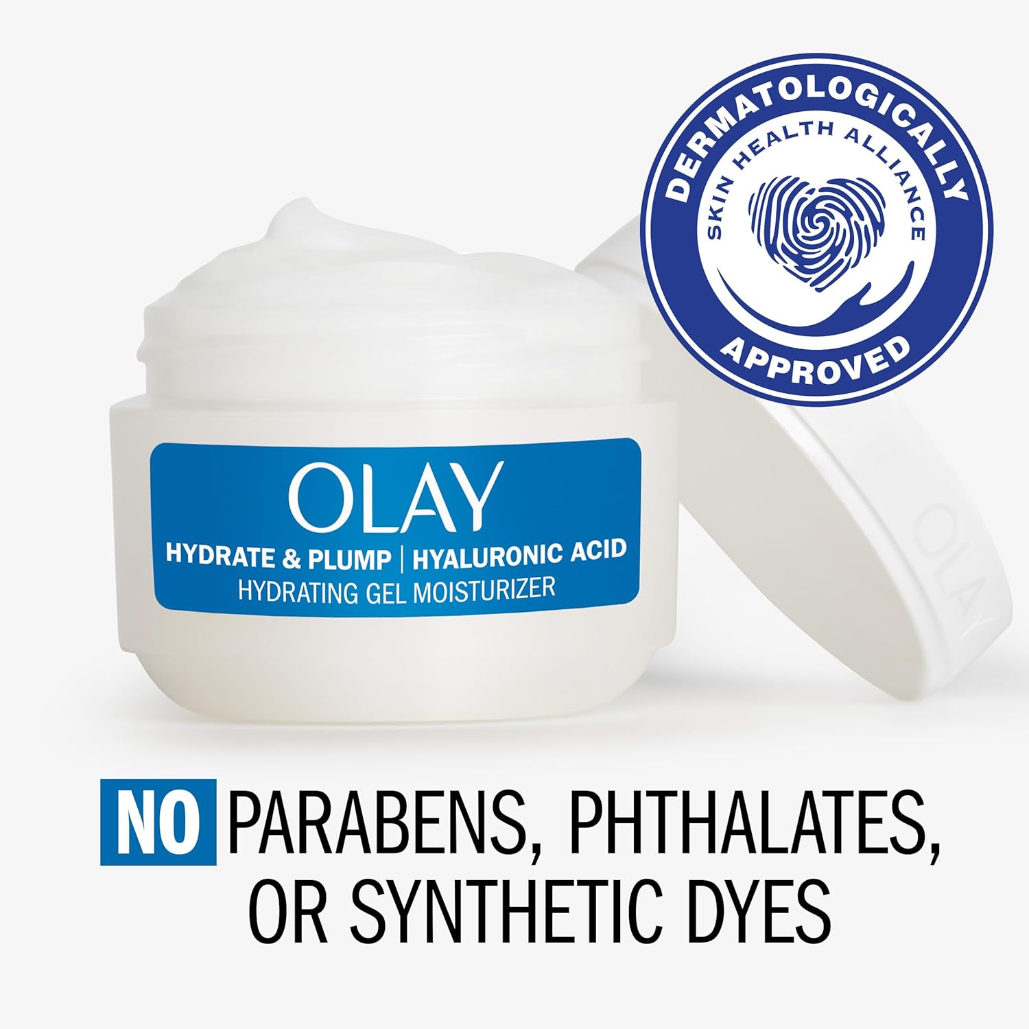 Olay Plump & Hydrate Hyaluronic Gel Face Moisturizer, 2 oz Fragrance Free Hydrating Gel Moisturizer for Dry Skin with Hyaluronic Acid and Niacinamide, Recyclable Eco Jar Packaging - Image 4