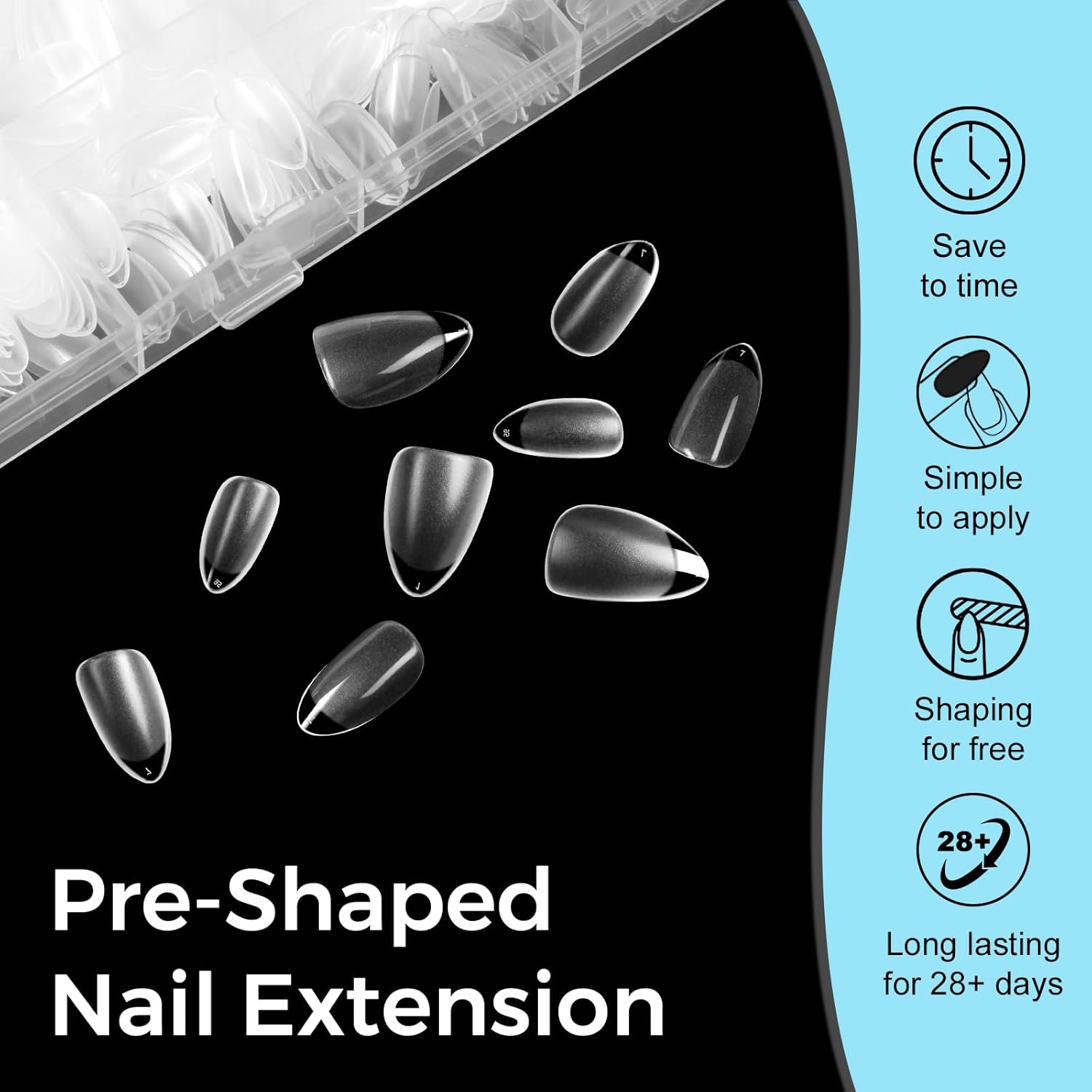 TOMICCA 240PCS Short Almond Clear Acrylic Nail Tips Kit 15 Sizes for Home DIY Manicure - Image 7