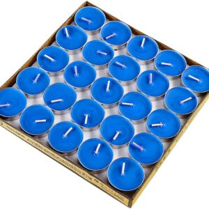Tea Lights Candles, 50 Pack Flameless Colorful Tealights Holder Variety Relaxing Paraffin Pressed Wax 2 Hours Burn Time for Travel,Centerpiece,Party Gift Happy Birthday New Year Wedding (Blue)