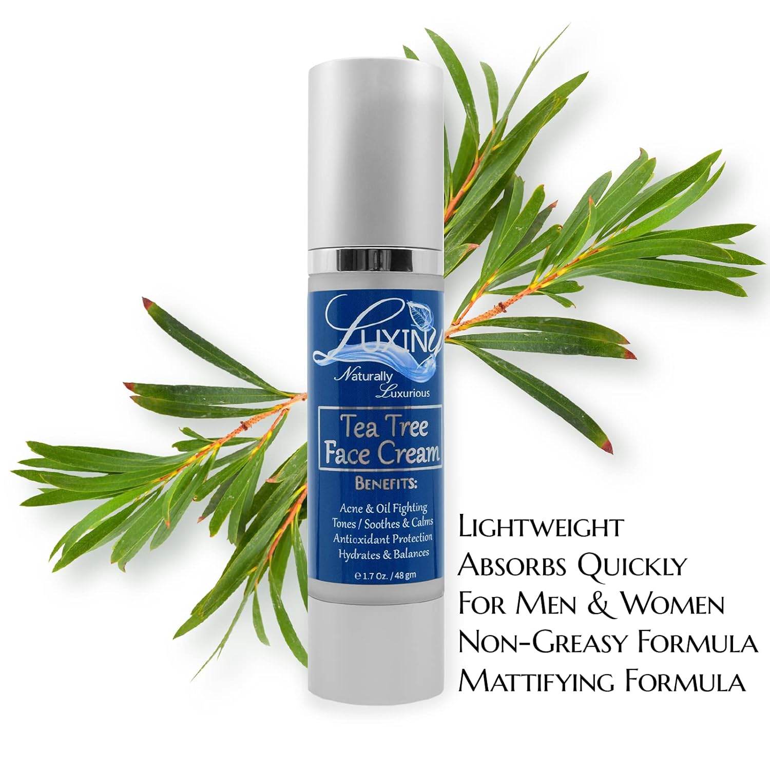 Tea Tree Moisturizer Face Cream, Made in America, with Salicylic Acid & Aloe Vera, a Rich Hydrating Night Cream for Dry Skin & a Daily Mattifying Moisturizer for Acne & Oily Skin, 1.7 oz - Image 5
